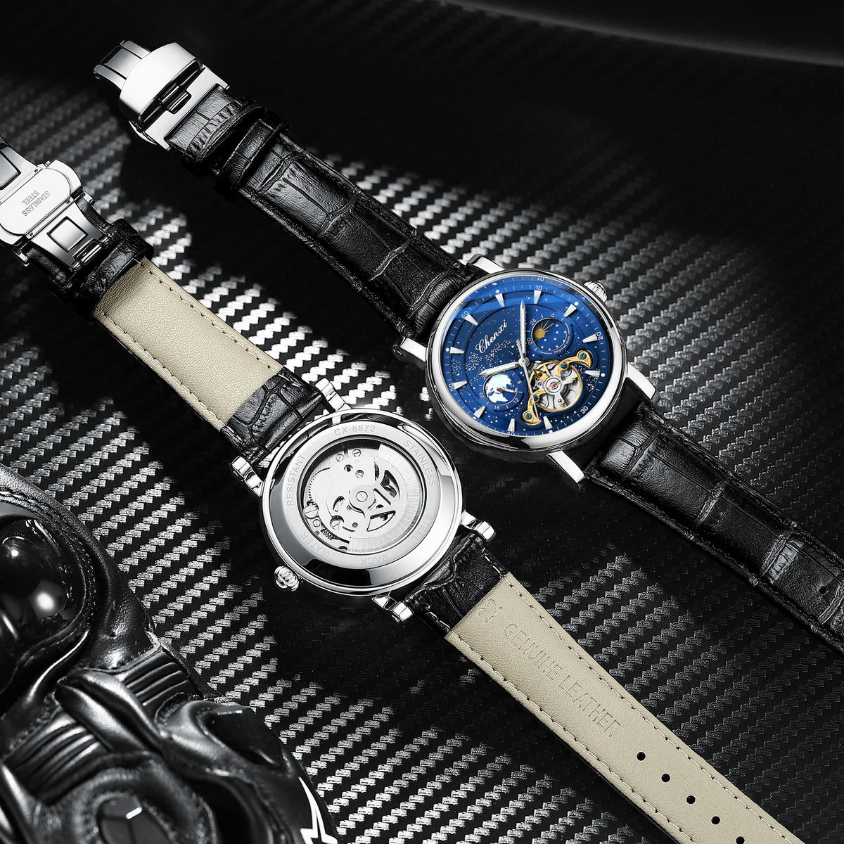 Xinghe Moon Phase Hollow Tourbillon Montre mécanique lumineuse