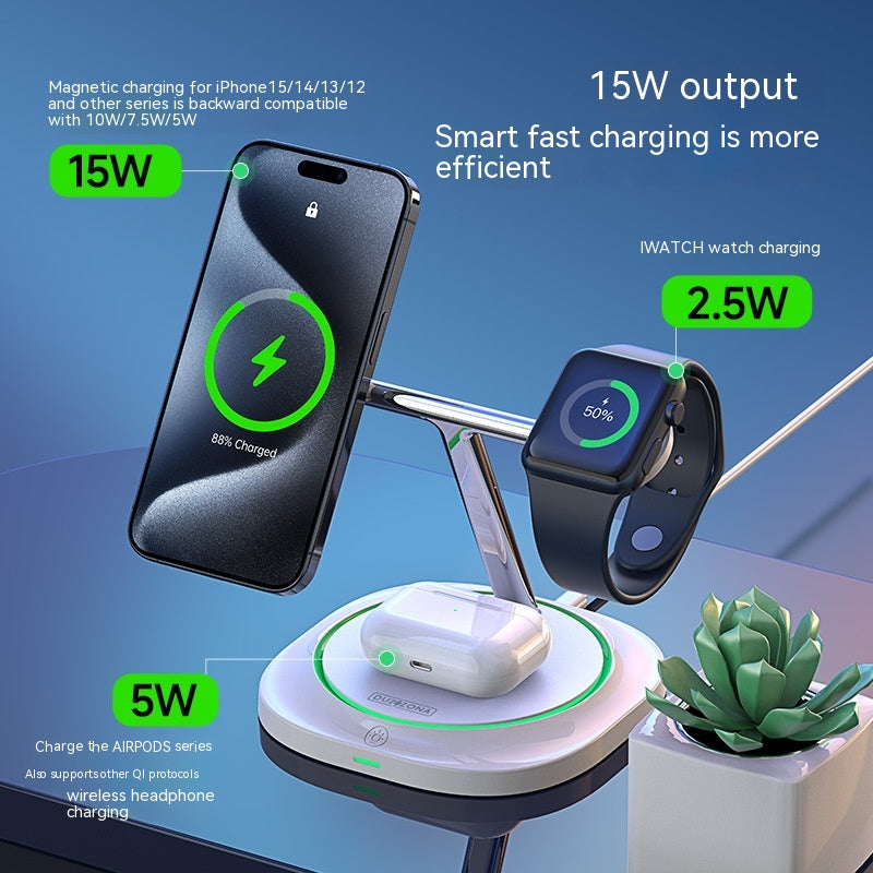 Téléphone portable Chargeur sans fil à aspiration magnétique 3-en-un 15W MagSafe Earphone Watch Des