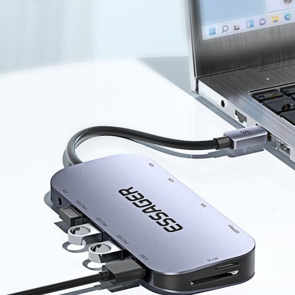 11-en-1 Expansion Dock Typ-c HUB Multi-fonctions Gigabit Port Câble Seperater