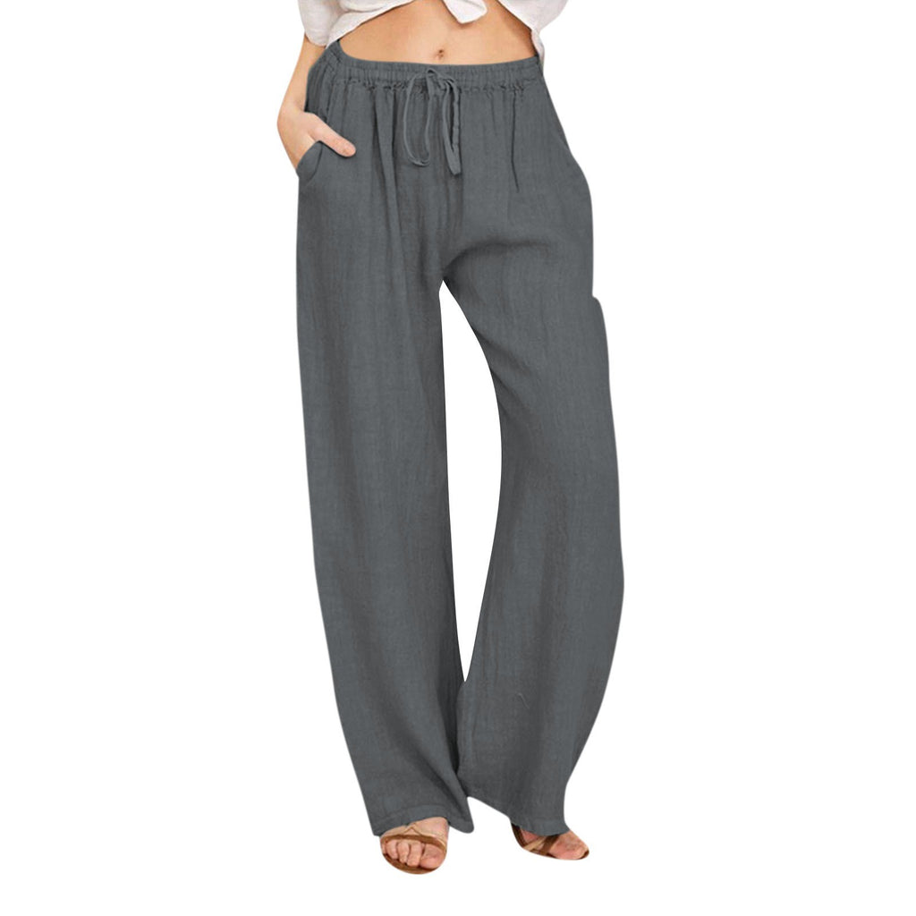 Amazon EBay AliExpress Plus Taille Elastic Waist Femme Long Lin Casual Loose Large Leg Pa