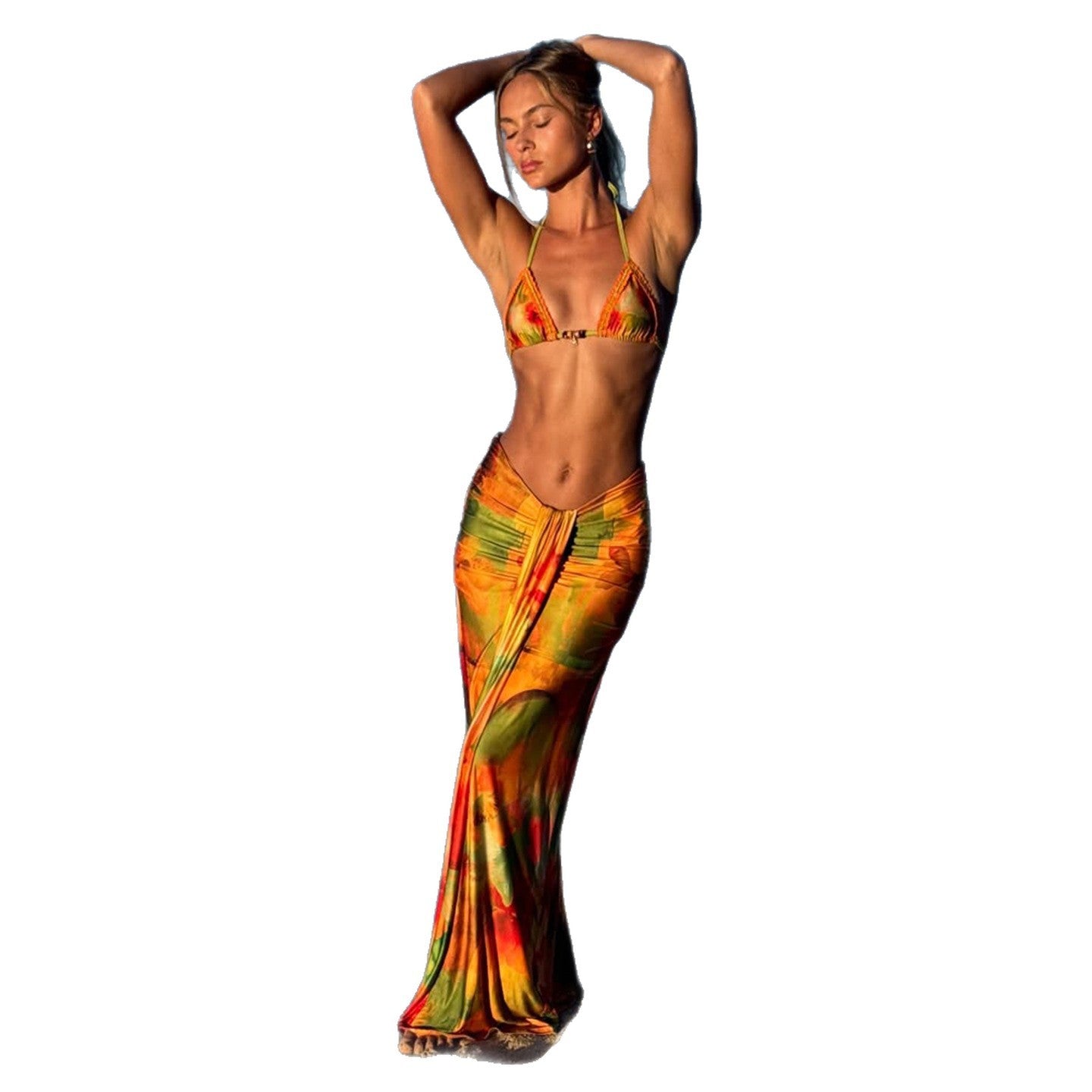 Style européen Floral Print Bikini Set Retro Beach Resort Outfit