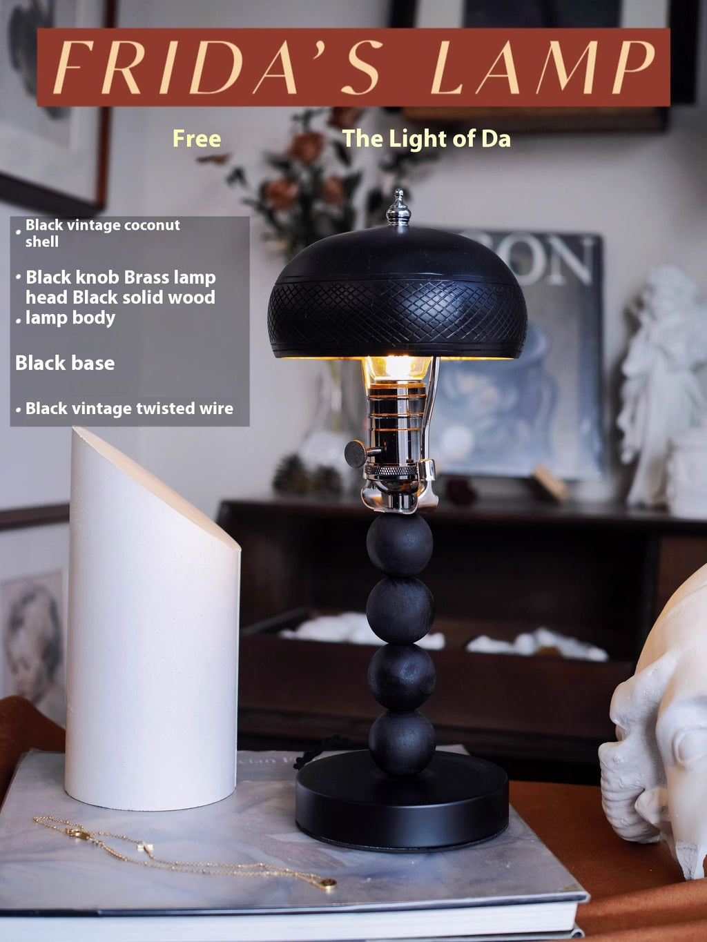 Black Vintage Coconut Shell lampe de table industriel style lit lampe chambre étude Café Ba