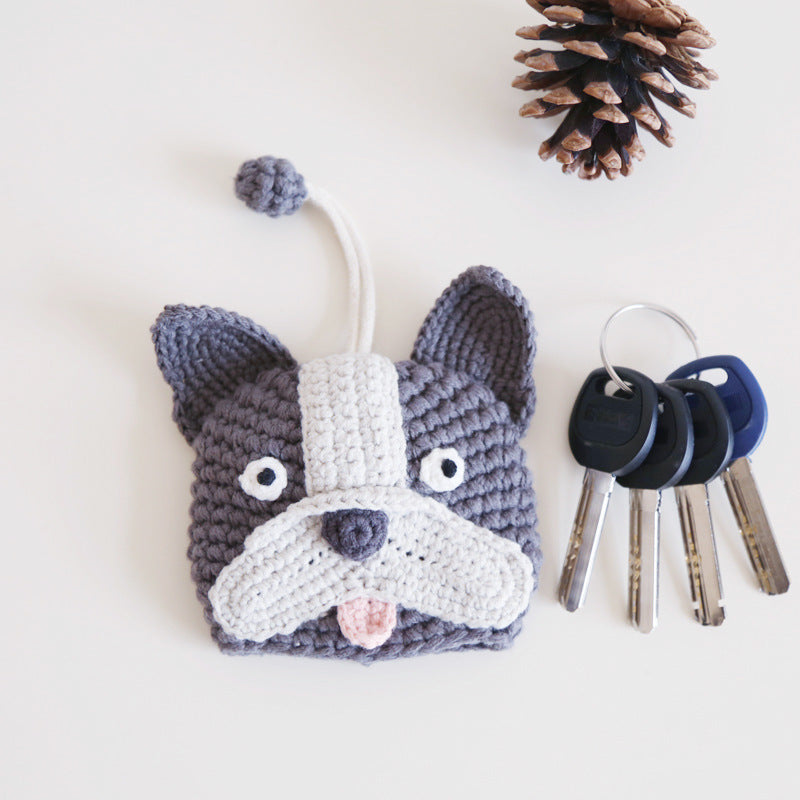 Couvercle de protection tissé à la main pour le sac à clé tricoté mignon de dessin animé