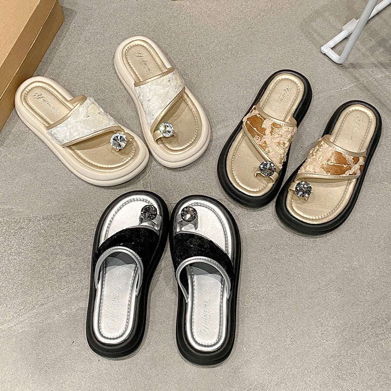Femmes Retro National Wind Floral Jacquard Platform Sandales Slide Matching Daily