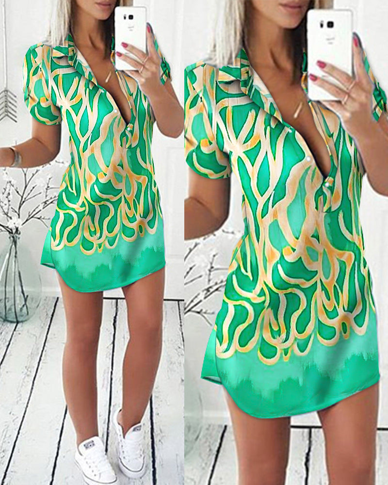 Robe de chemise Lapel Print pour femmes