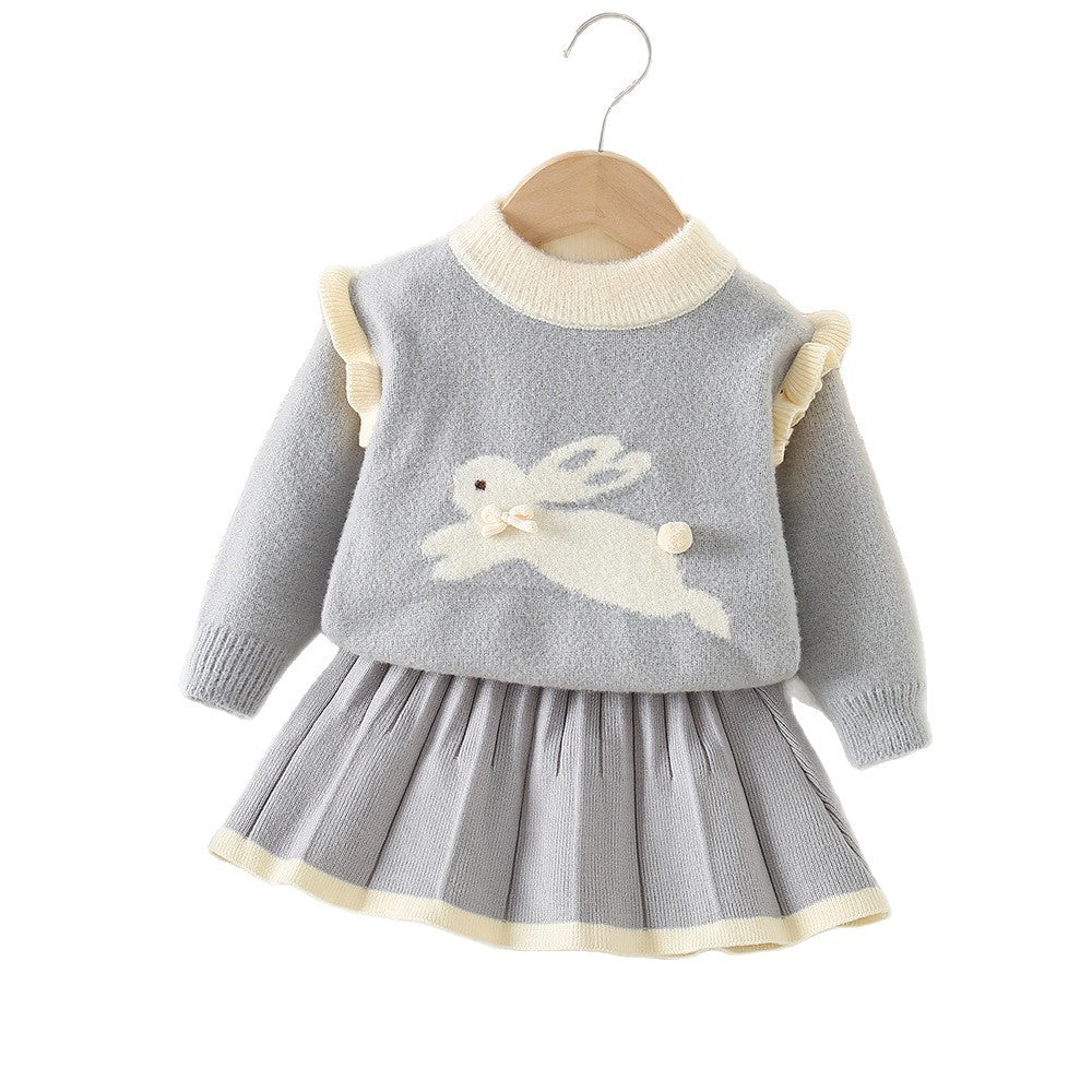 Filles Pull-over tricoté haut et jupe ensemble deux pièces