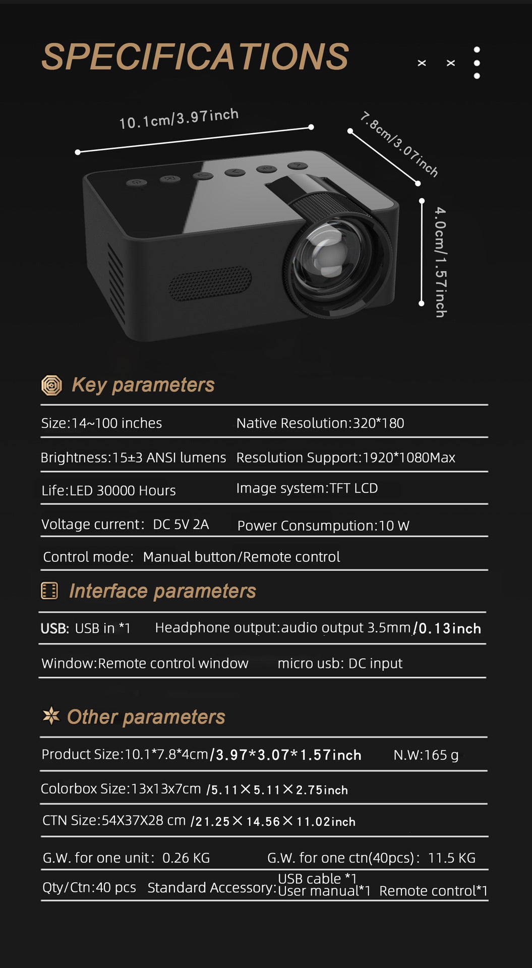 YT100 Mini projecteur portable à domicile