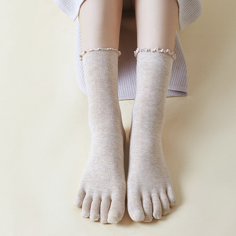 Chaussettes d'orteil en coton de dentelle mi-calf absorbant la sueur et respirant