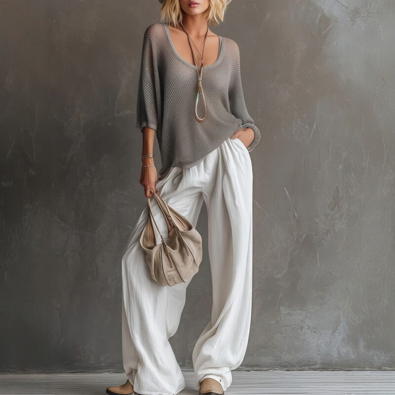 Ensemble de pantalons en coton à manches larges pour femmes