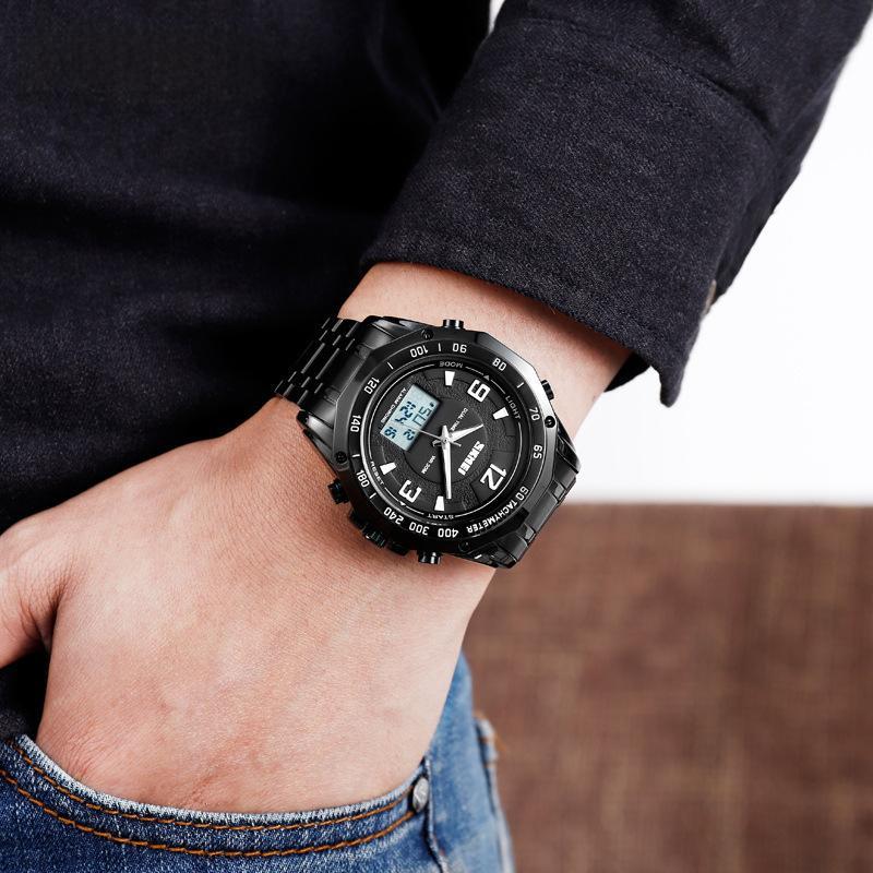 Double affichage Multi-fonctions Business Steel-band Digital Watch