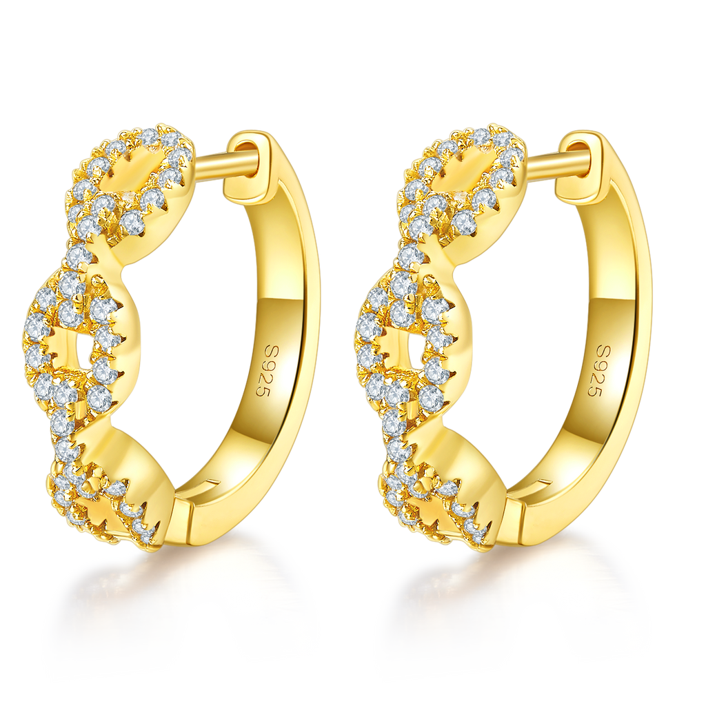 6g 18mm S925 Argent Sterling Chaîne torsadée Lien Boucles d'oreilles Moissanite Pave Huggie Hoops
