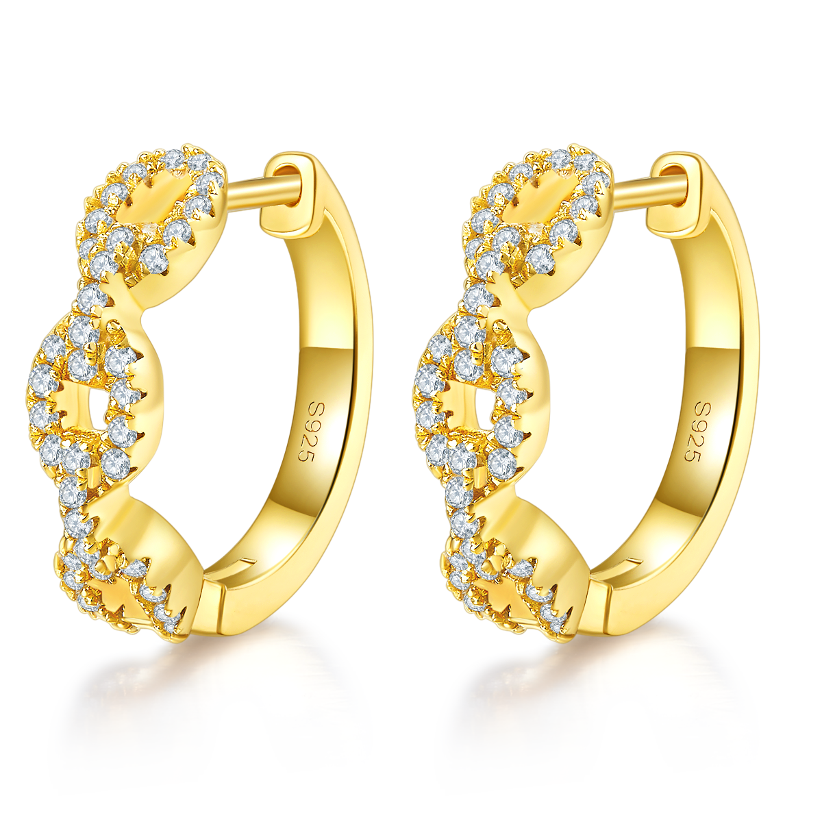 6g 18mm S925 Argent Sterling Chaîne torsadée Lien Boucles d'oreilles Moissanite Pave Huggie Hoops