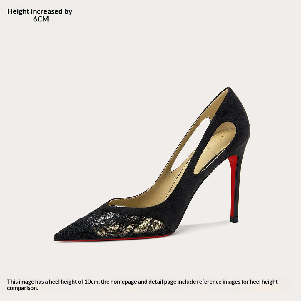 Élégante Dentelle Noire Talons hauts avec une semelle rouge