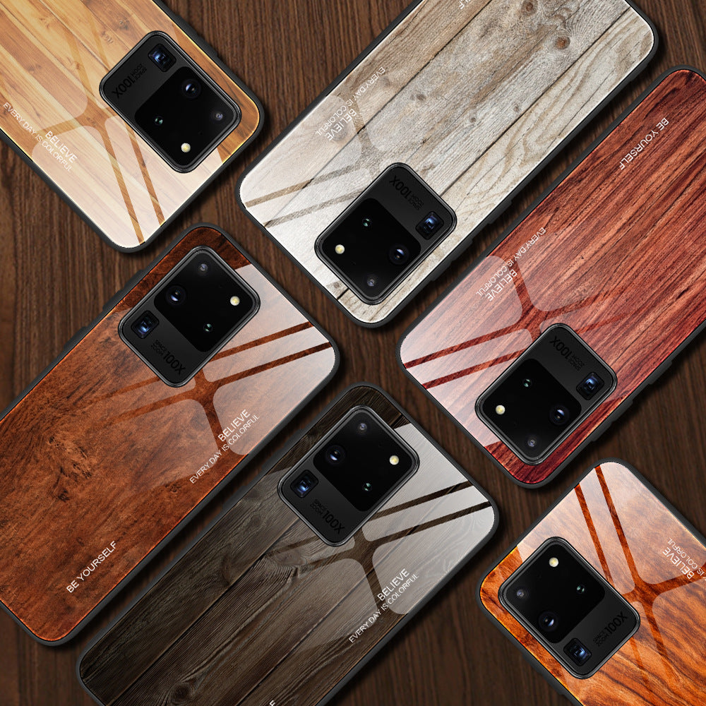 Boîtier de téléphone en verre trempé grain de bois