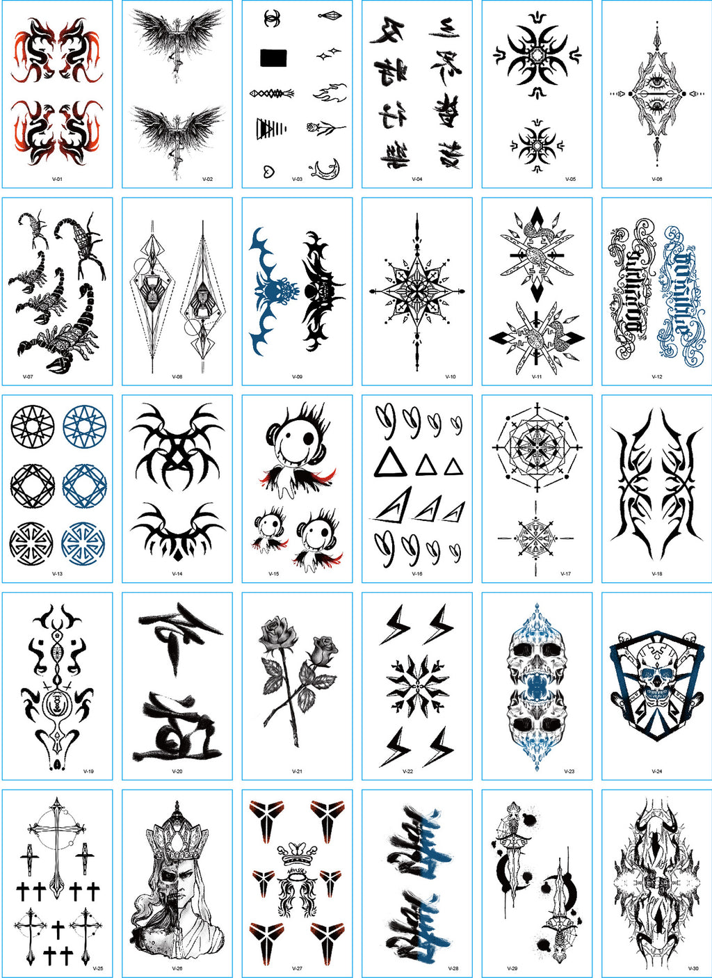 Un ensemble de 30 autocollants de tatouage