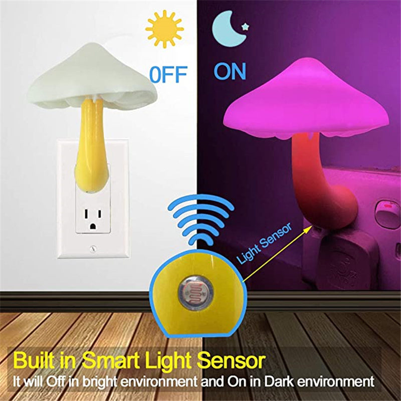 LED Night Light Mushroom Wall Socket Lampe EU US Plug Warm White Light-control Capteur Bedro