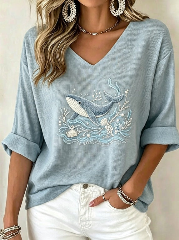 T-shirt femme en col V imprimé
