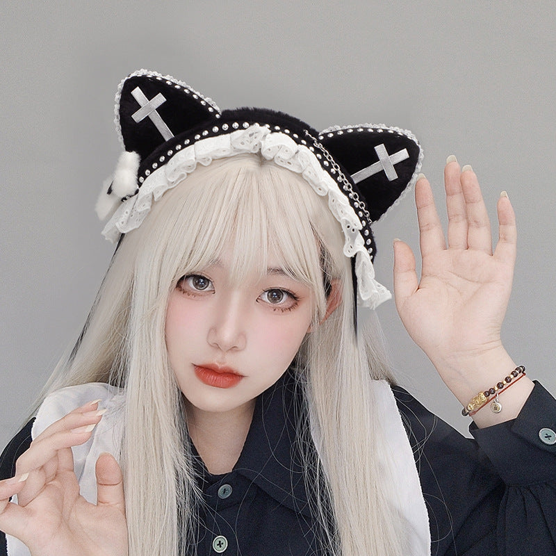 Bande de cheveux d'oreille de chat de rivet de vent de goth foncé