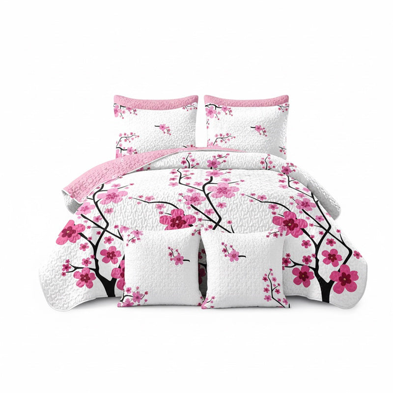Set de patch à 5 pièces en fleur rose avec 2 shams d'oreiller assortis et 2 housses d'oreiller décoratives