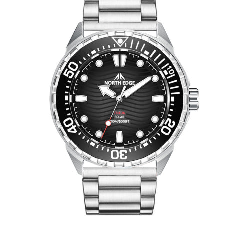 Montre de plongée en acier inoxydable Montre à quartz solaire