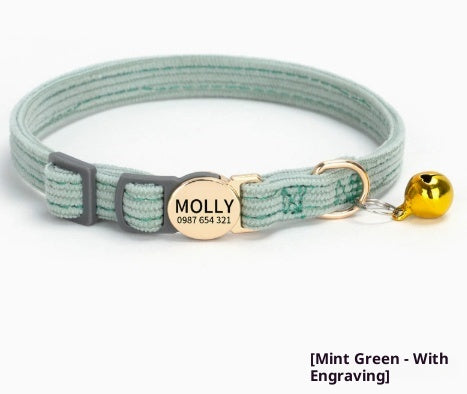 Boucle de sécurité Corduroy personnalisable avec nom de chien Collier de chat élégant et personnalisé