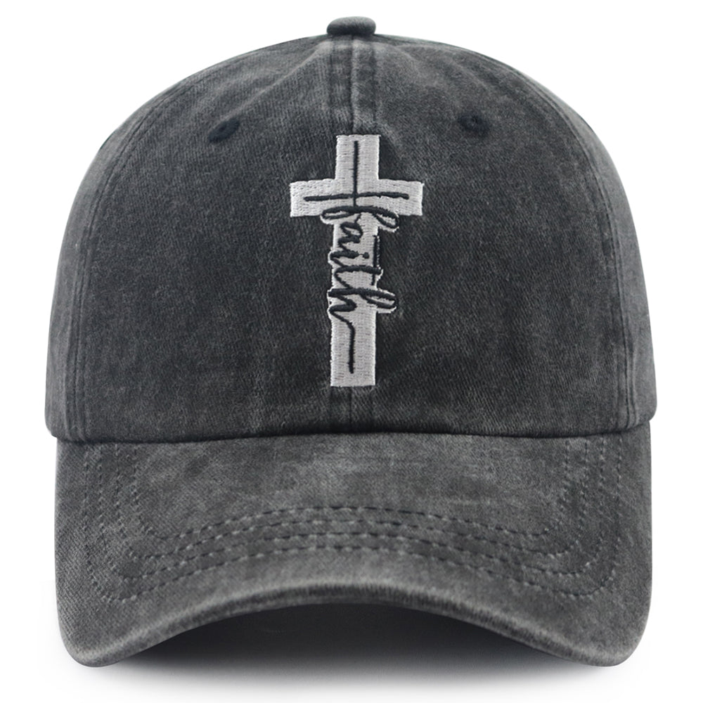 Casquette de baseball de 2pcs Lavé Vintage Faith Cross