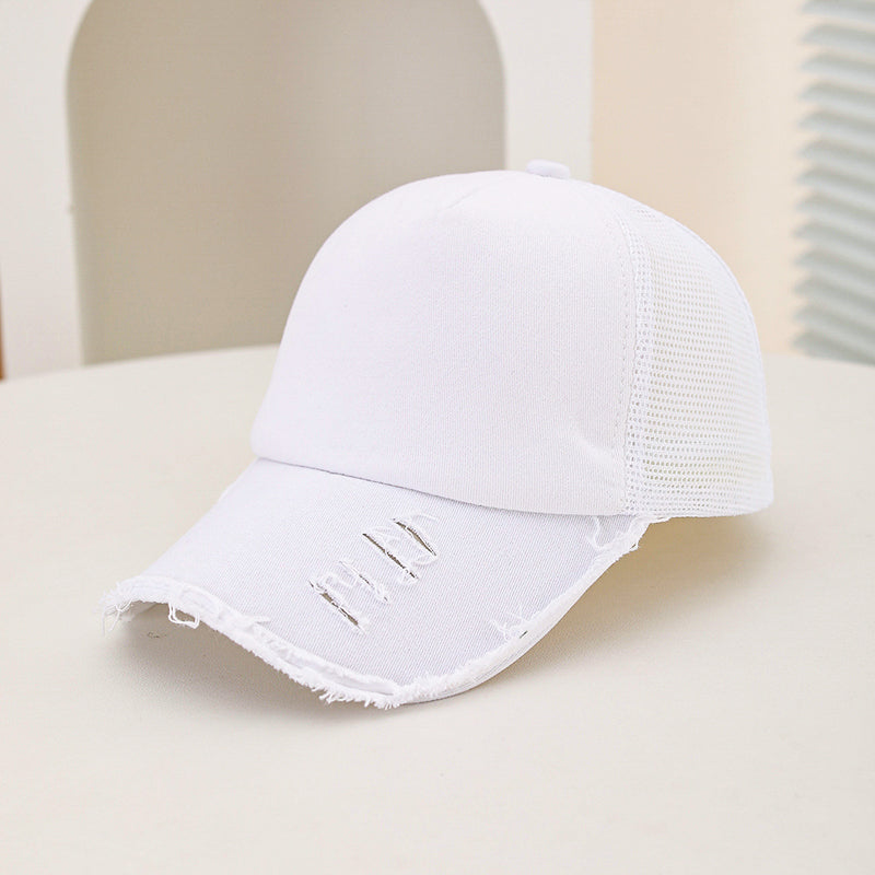 Hommes et femmes style large trou rembourré bord éponge lavé Top Patchwork Mesh Trucker Cap