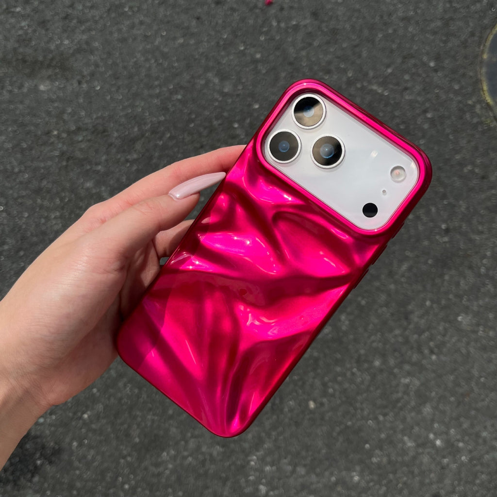 Haute qualité crème blanc plissé cas téléphone modèle