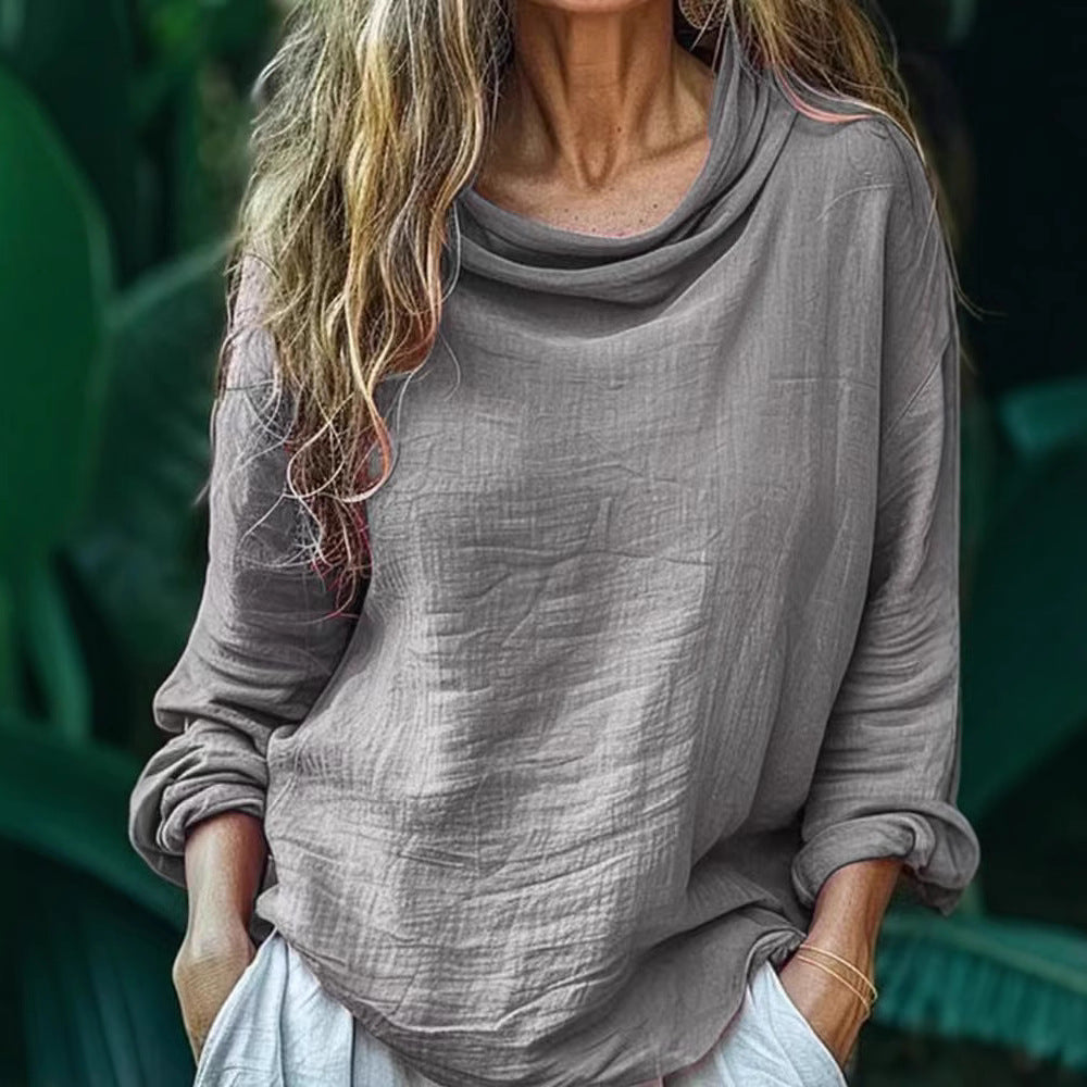 European and American Spring Women's Casual Loose Fashion Long Sleeved Solid Color Pile Co