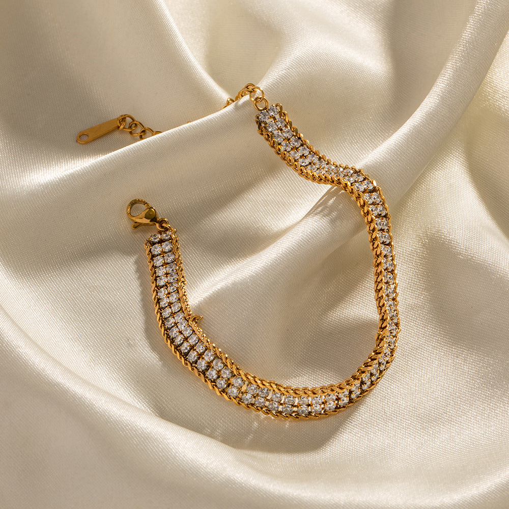 Bracelet Zircon blanc double couche or 18K