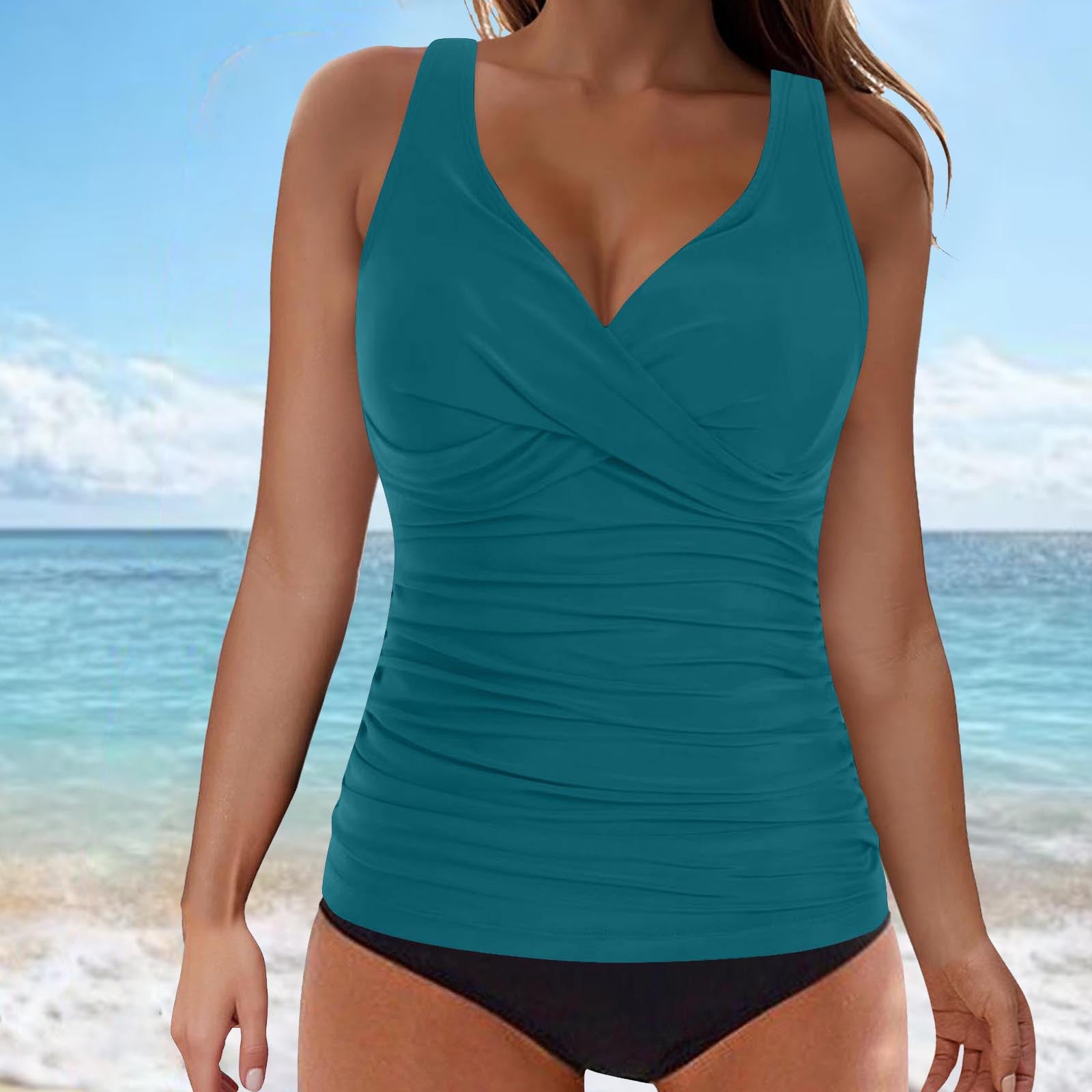Haut de maillot de bain Crossover col V avec paillettes réglables