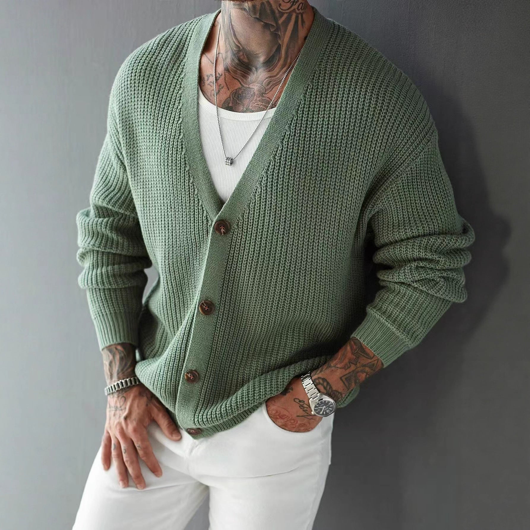 Casual Versatile Cardigan Deep V-neck Single-breasted Knit Top Innerwear and Outerwear Swe