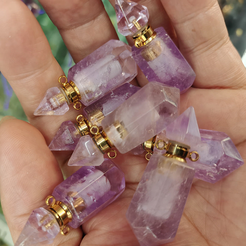Pendentif de chaîne de bouteille de parfum en cristal naturel