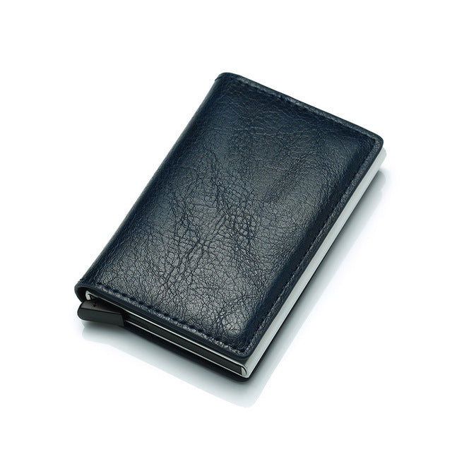 PU Leather Credit Holder Business Money Cash Card Package RFID Wallet Automatique Aluminium A