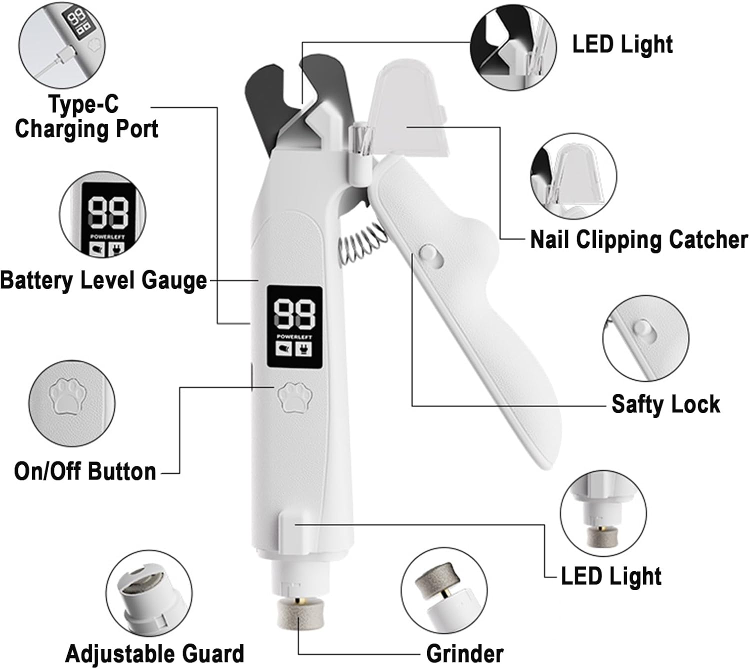 2-en-1 Led Light Cat Anti-blood Grinder Chien chien Clipper de ongles Clipper de ongles