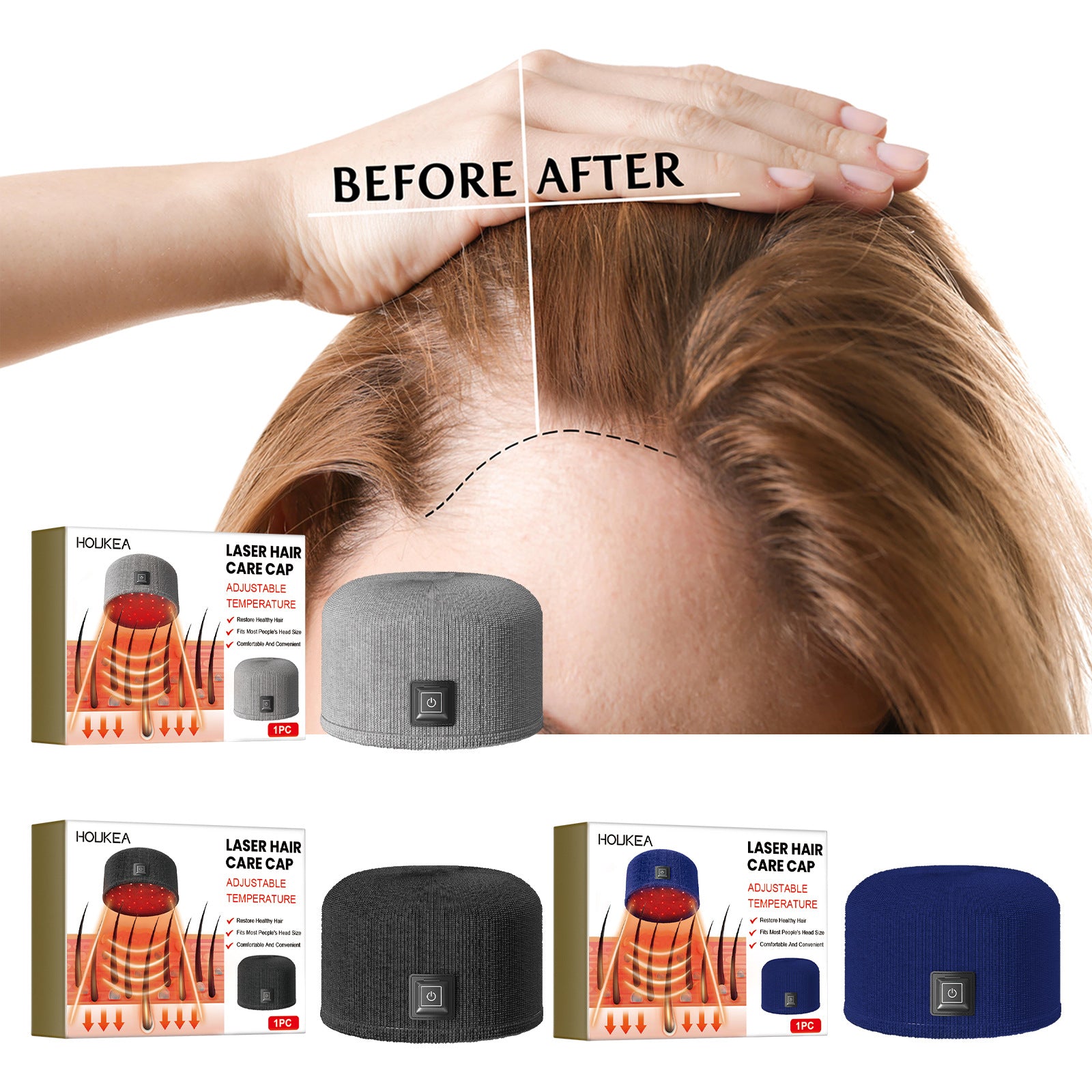 Huukea Dense Toupee Réparation des cheveux Manique épais cheveux fixation tête Massage soins chauffage Ca