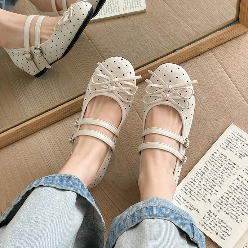 Femmes Sweet Preppy Deux Strap Mini Bow Mary Jane Flat Shoes Matching Daily