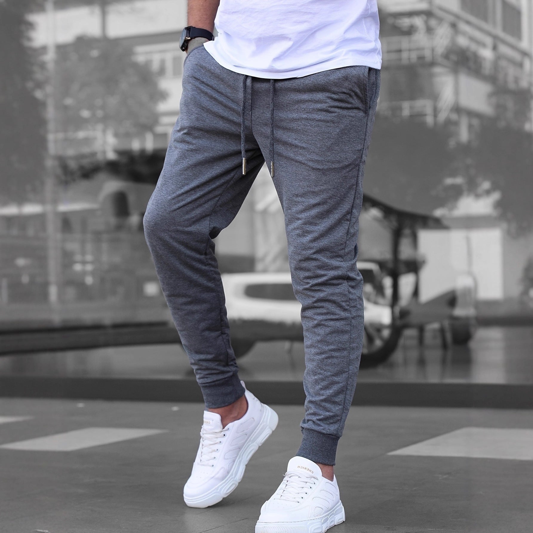 Casual Sporty Lightweight Respirant style américain Pantalons Slim-fit de couleur unie