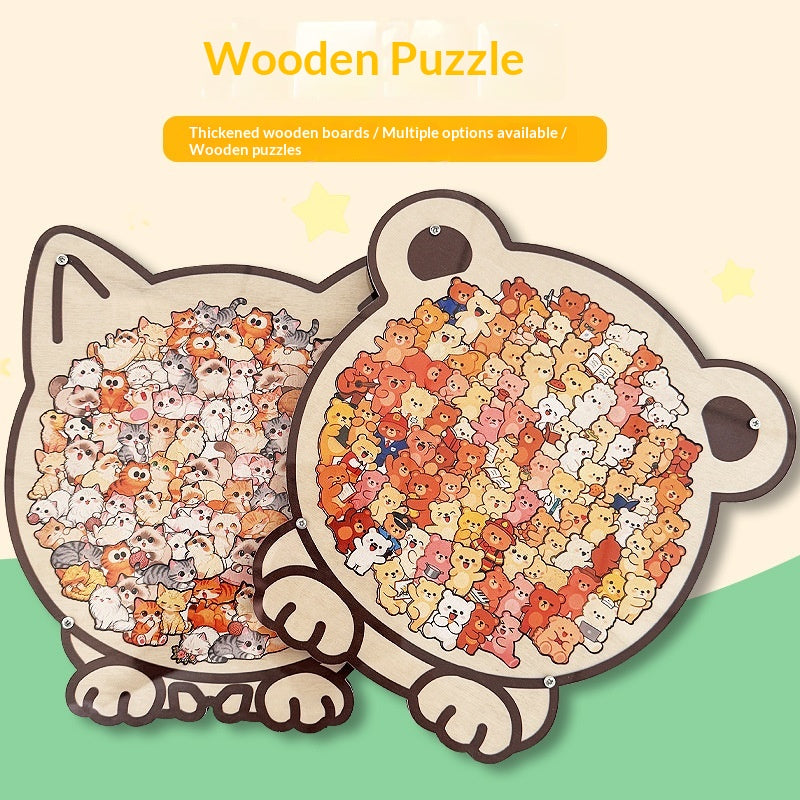 Puzzle en bois Forme de chat mignon Challenging pièces irrégulières avec cadre 3D conception de chat bois