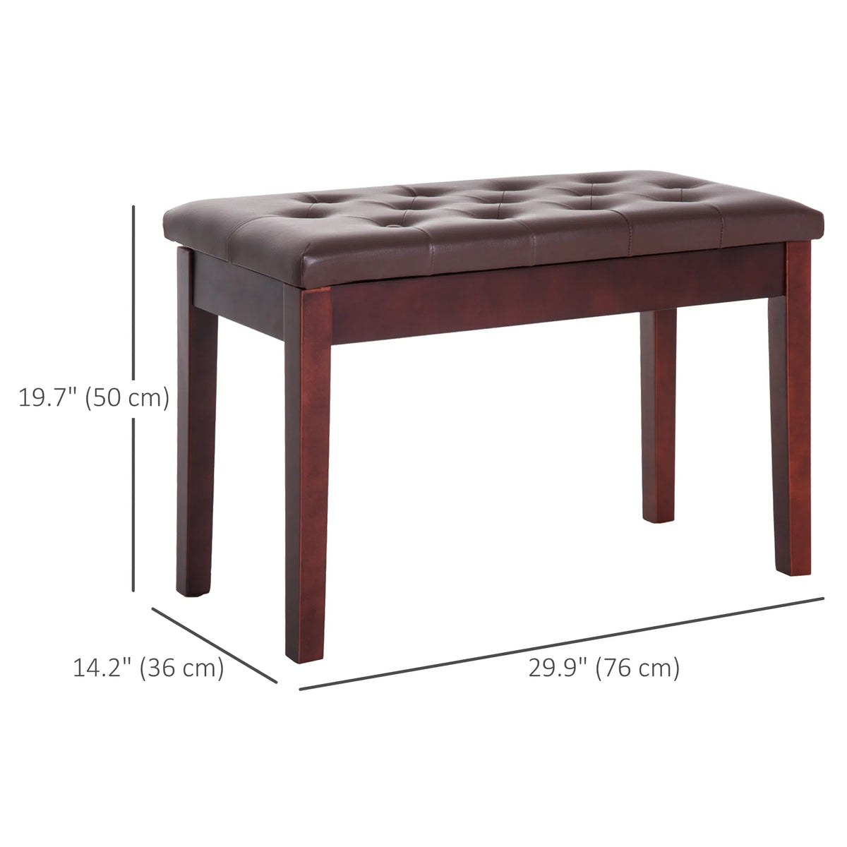 Banc de piano en cuir rembourré faux double / duo avec stockage de musique - Brown