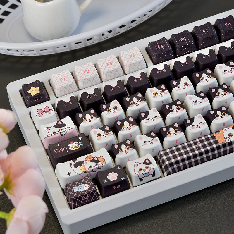 Tête de vache mignonne noir Kawaii 5 côtés sublimés PBT Caps-clés compatibles avec 68758799108