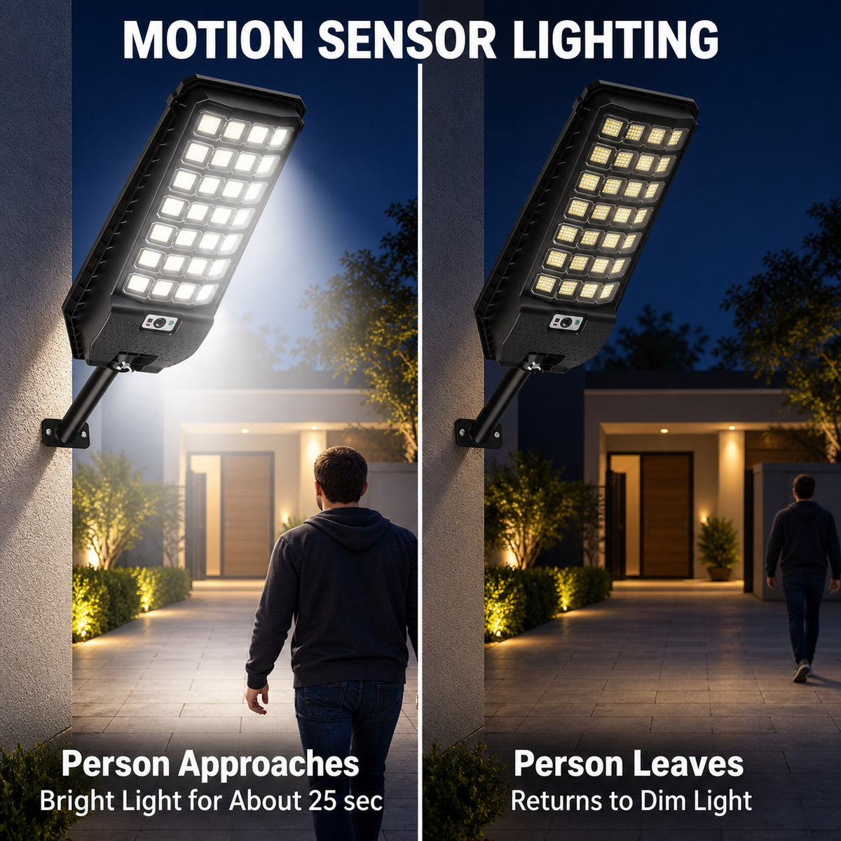 Solar Powered Motion Sensor Outdoor Light W7207 8 Noir pour Garden Yard Street Wall LED
