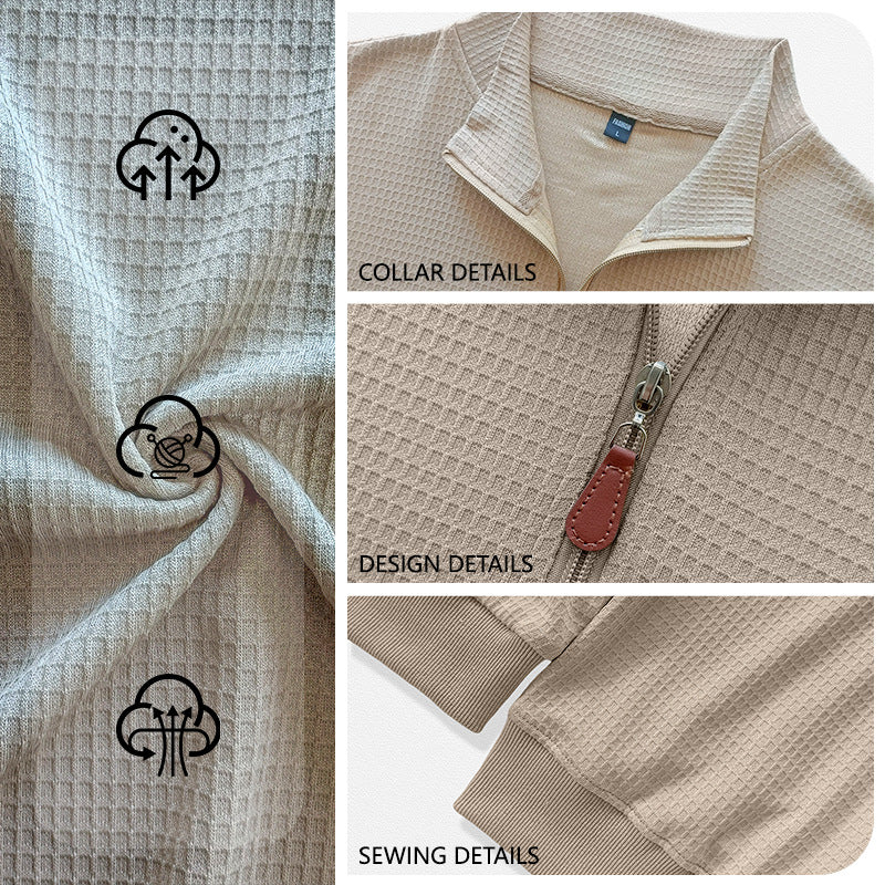 Hoodie casual tricotée homme avec une demi-zip et des manches longues de collier debout