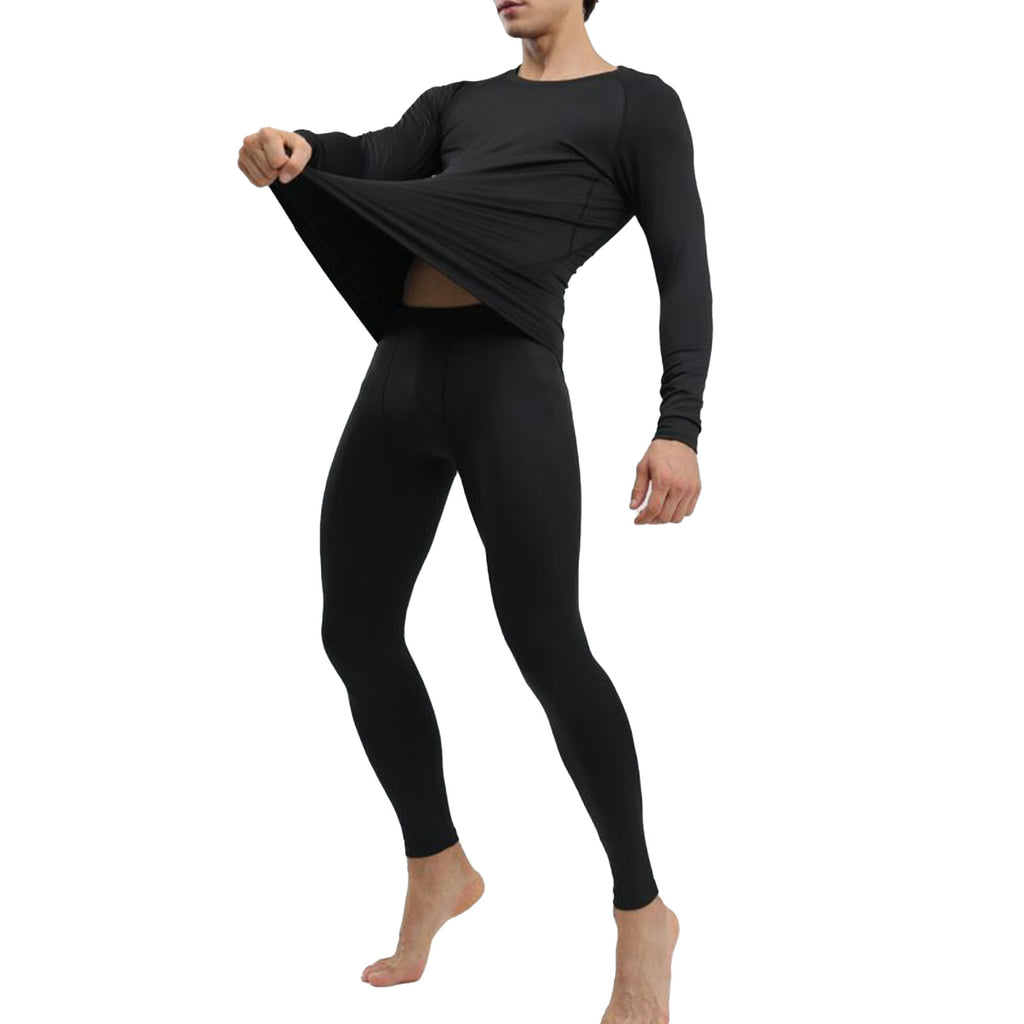 Sous-vêtements thermiques pour hommes Noir élégant Soft Close Fitting Hommes Cold Weather Top Bottom Set B