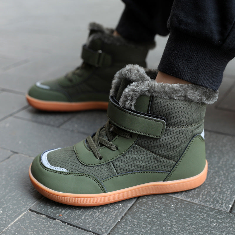 Haut-top pour les enfants avec velours épais large orteil coton rembourré Chaussures en plein air Garder la neige chaude