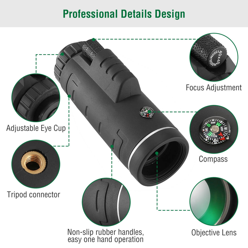 1Pc 40 Plus 40 télescope optique monoculaire HD avec objectif FMC pour vision extérieure basse lumière S