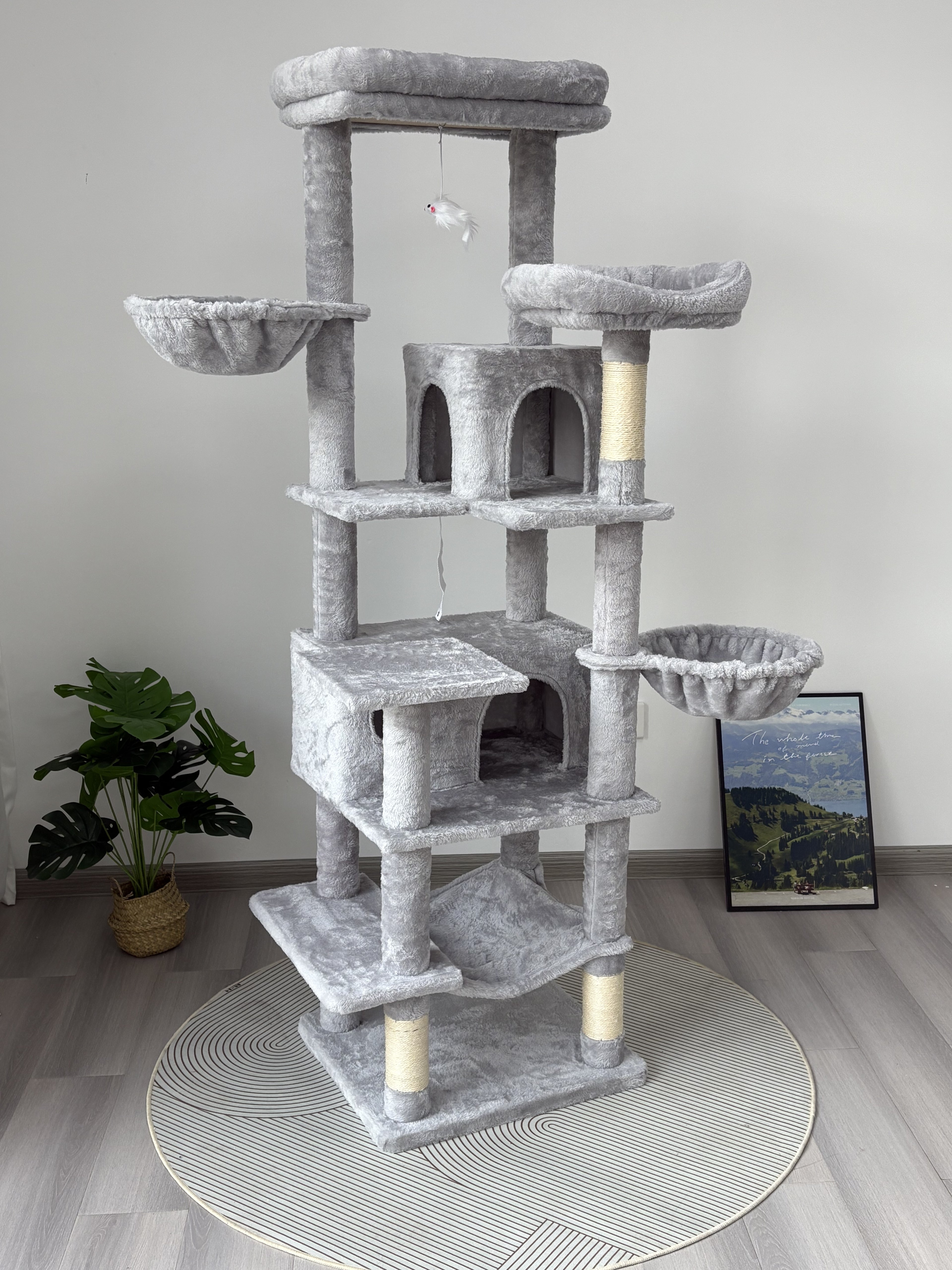 68in Grand arbre de chat vert multi-niveaux avec hamacs