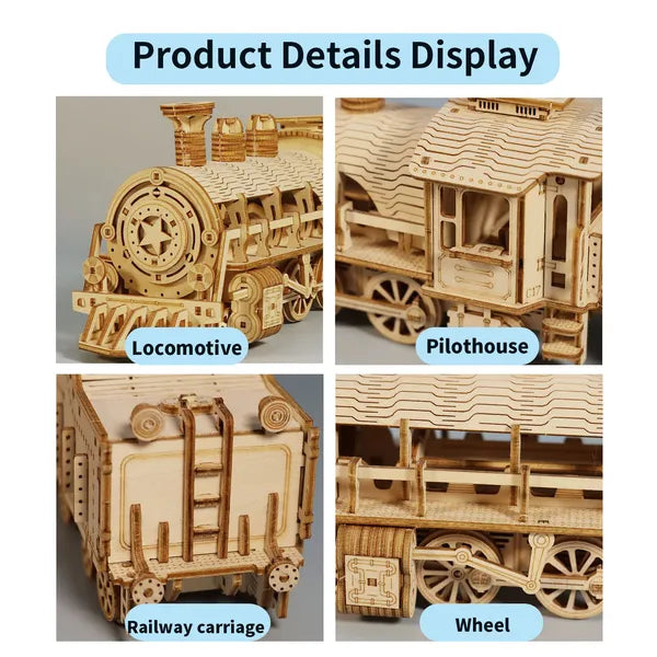 Puzzle 3D en bois Kits de modèle de train mécanique Le cerveau Puzzles de construction de véhicules Kits Un
