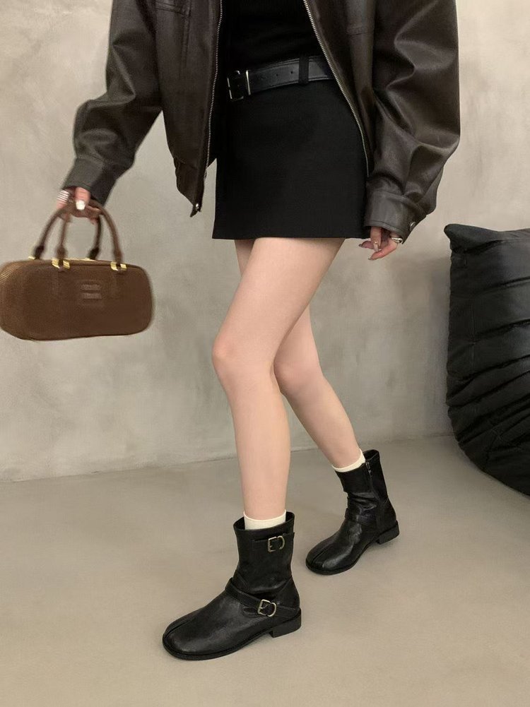 Femmes Retro British Style Ceinture Buckle Martin Bottes