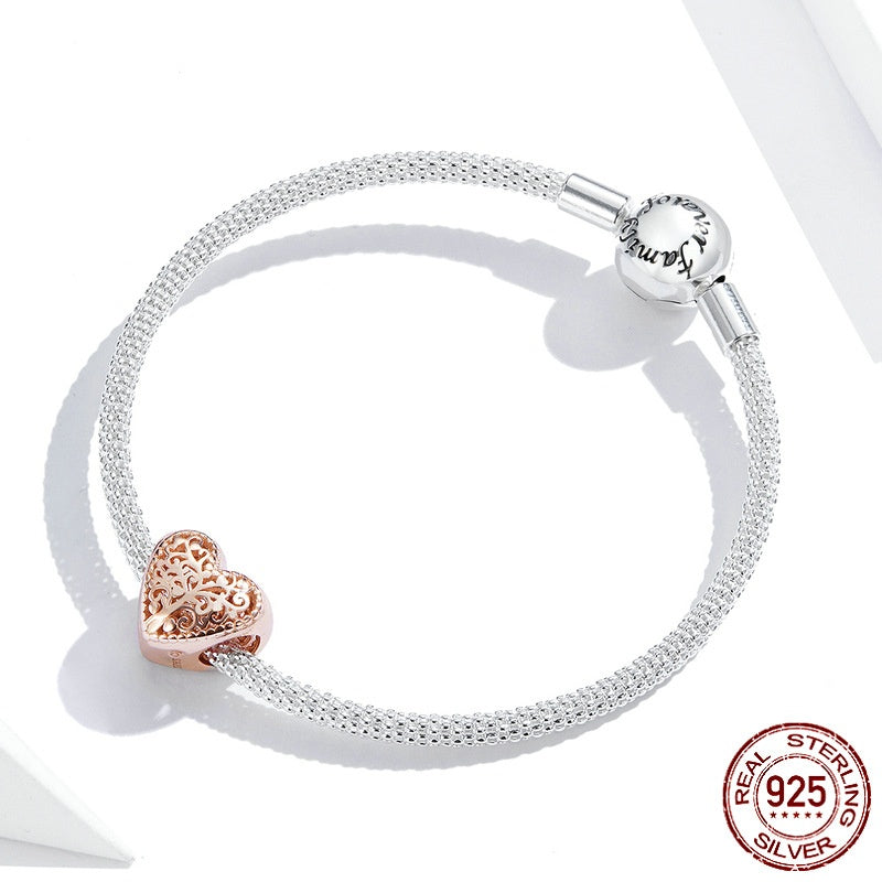 S925 Perles de coeur d'arbre de vie en argent sterling